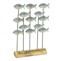 Shoal Of Fish On Wooden Stand Blue 22x34