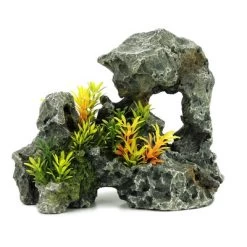Classic Grey Rock With Plants Ornament